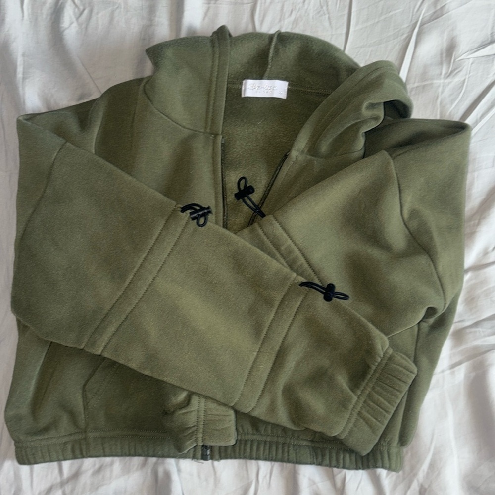 Army Green 2 Piece Cropped Sweatsuit